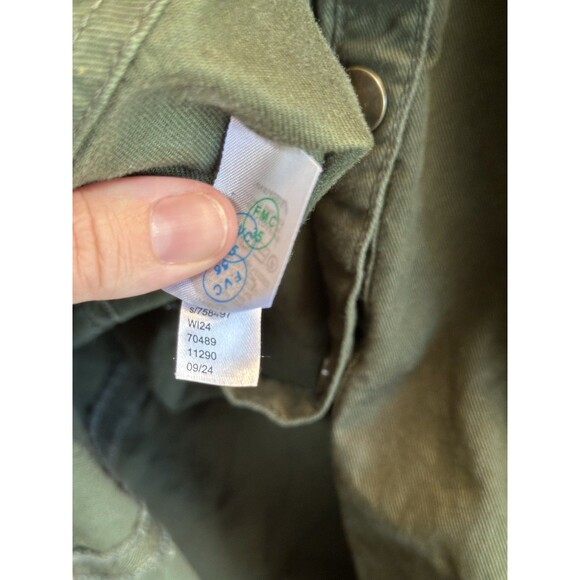LOFT Twill Snap up 100% Cotton Green Midi Pocket Dress Size 6P Petites Office - Picture 8 of 13